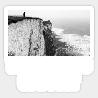 White Cliffs of Dover Black and White Photography Travel Landscape (white text) Sticker